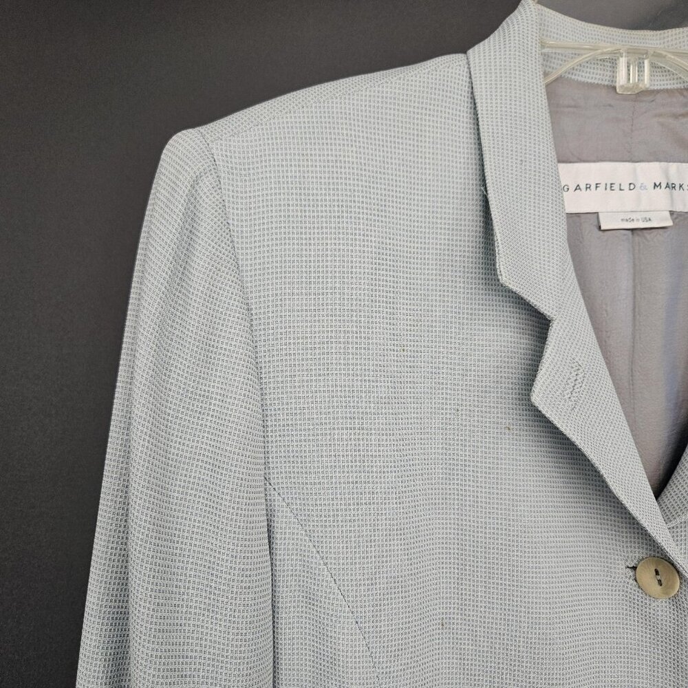 Garfield Marks Blazer Jacket Suit Women 12 Gray Button Micro Check USA Office - Picture 4 of 16